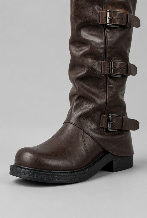 Buckle Biker Boots with Block Heel
