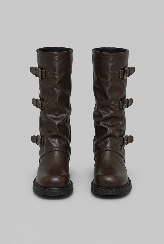 Buckle Biker Boots with Block Heel