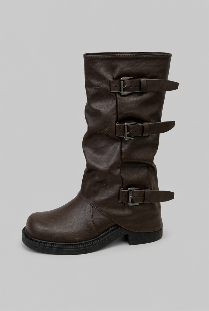 Buckle Biker Boots with Block Heel