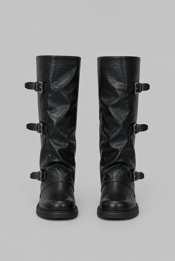 Buckle Biker Boots with Block Heel