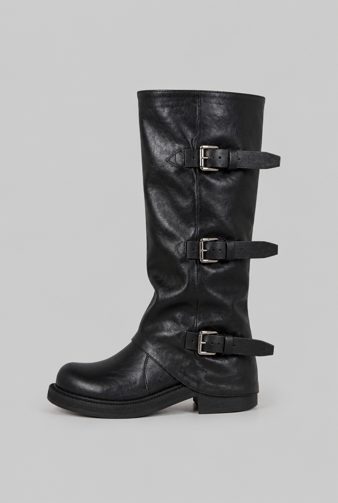 Buckle Biker Boots with Block Heel