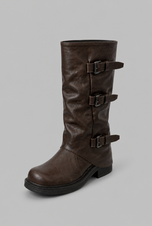 Buckle Biker Boots with Block Heel