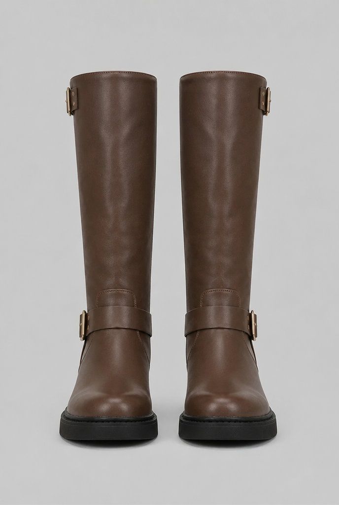 Knee-High Buckle Biker Boots