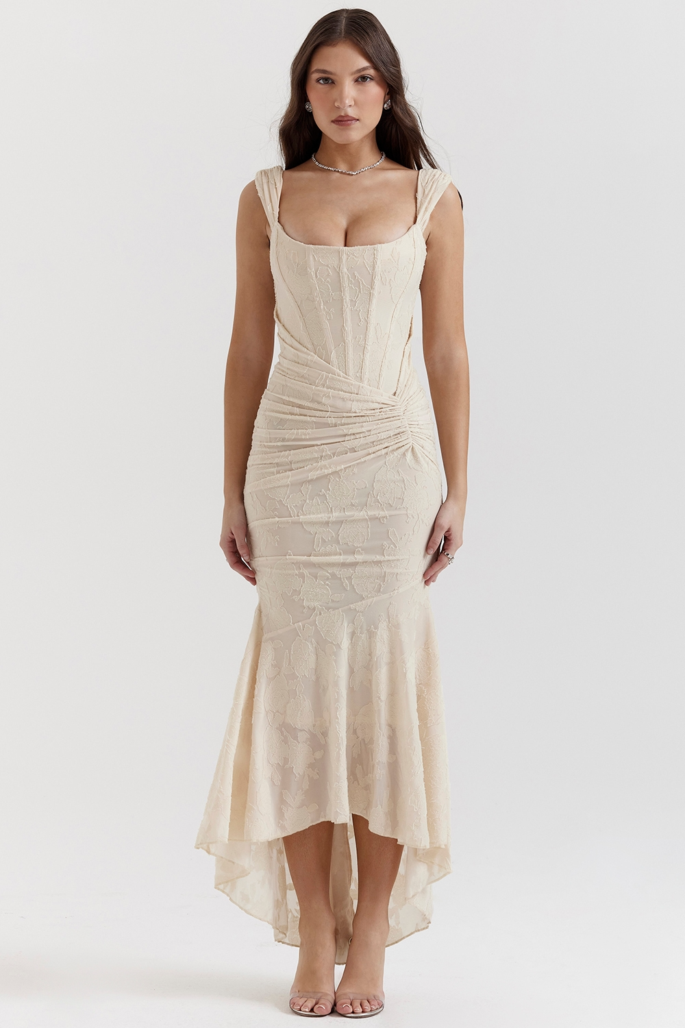 Lace Corset Maxi Dress With Draped Waist