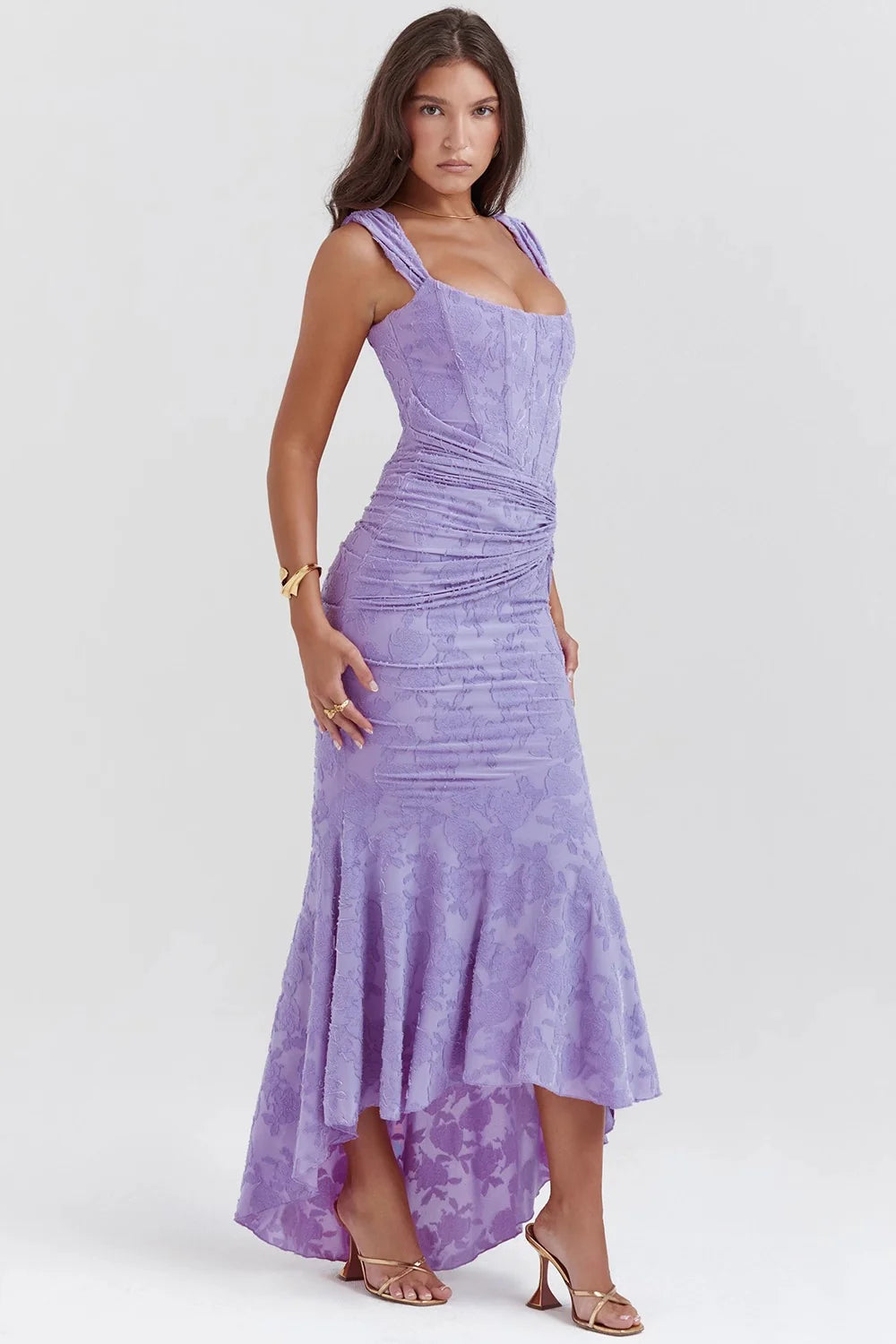 Lace Corset Maxi Dress With Draped Waist