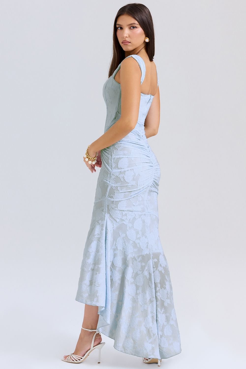 Lace Corset Maxi Dress With Draped Waist