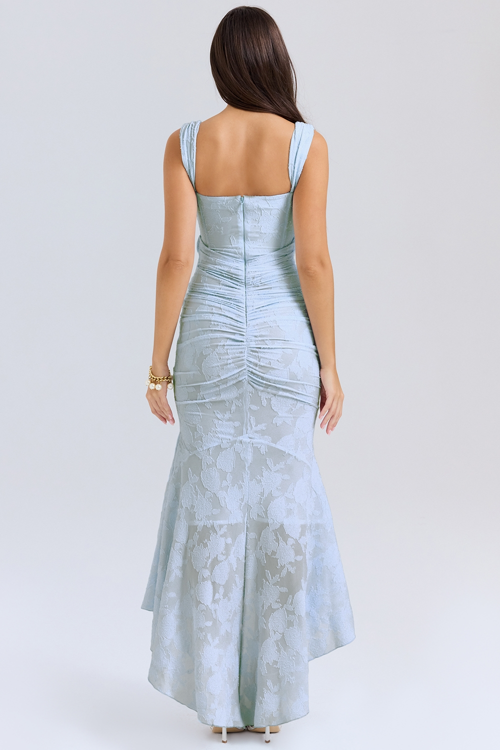 Lace Corset Maxi Dress With Draped Waist