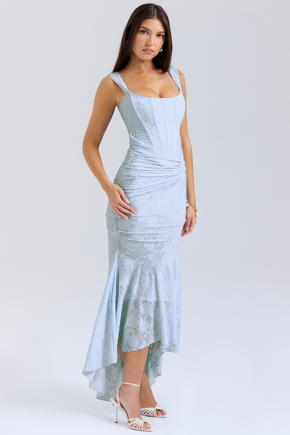 Lace Corset Maxi Dress With Draped Waist