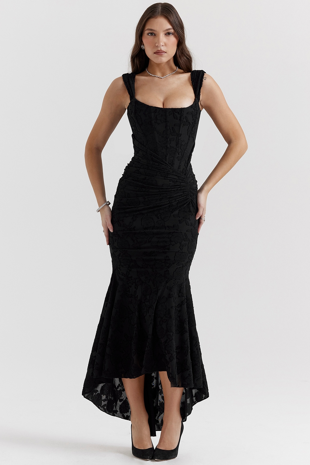 Lace Corset Maxi Dress With Draped Waist