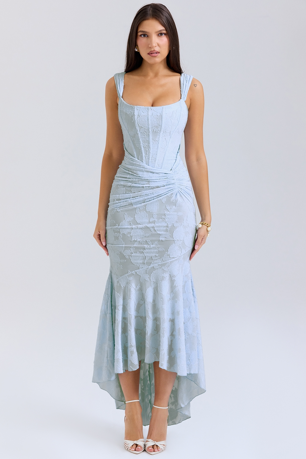 Lace Corset Maxi Dress With Draped Waist