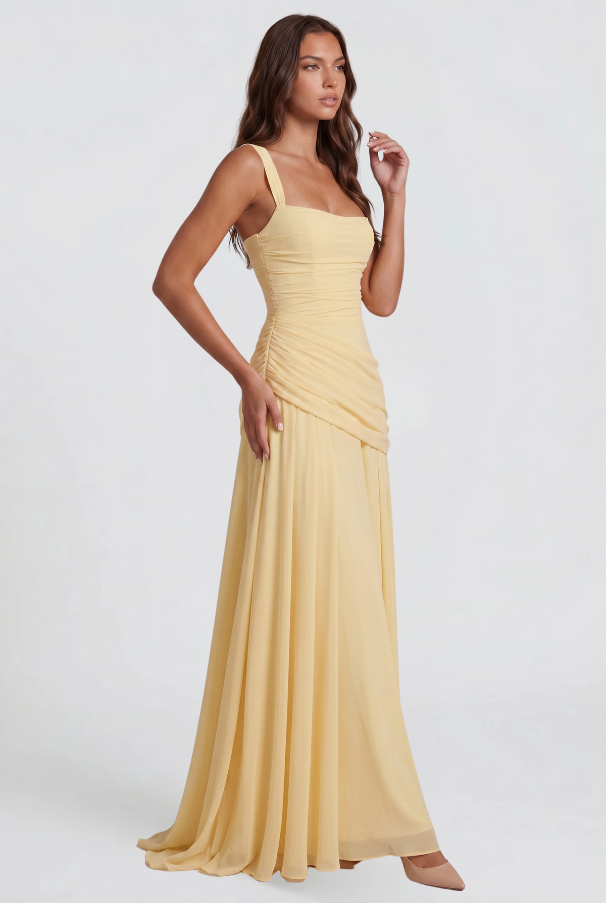 Ruched Square Neck Maxi Dress