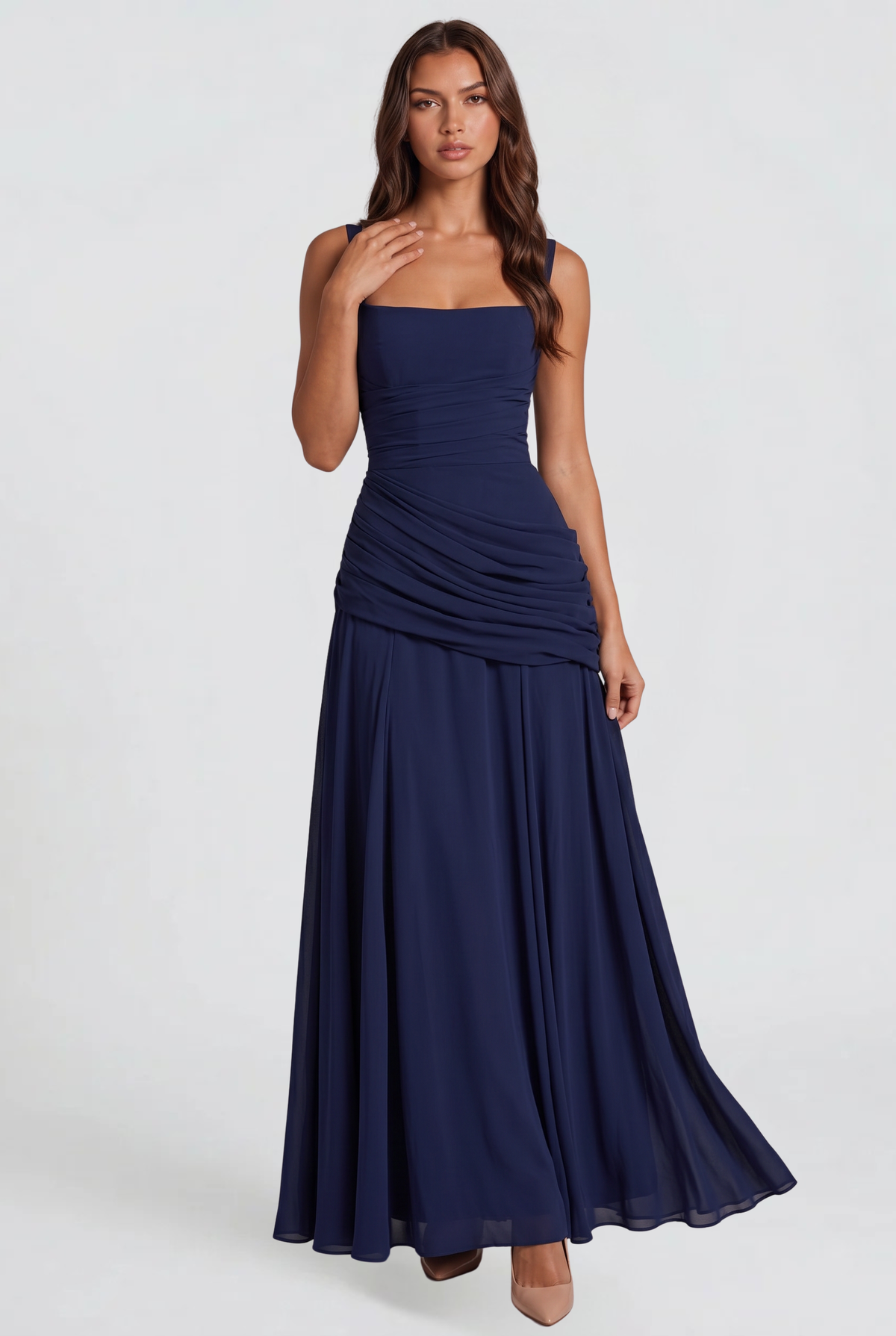 Ruched Square Neck Maxi Dress