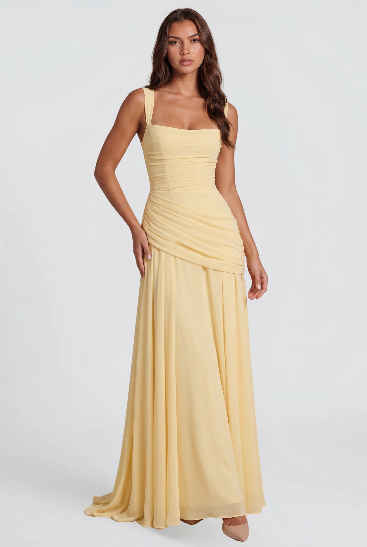 Ruched Square Neck Maxi Dress