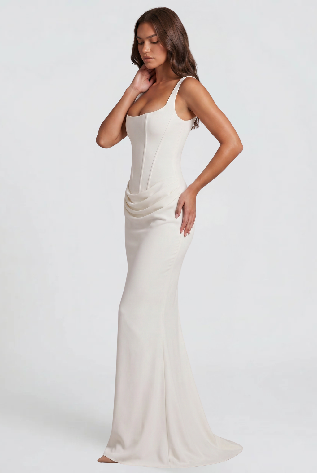 Square Neck Satin Maxi Dress With Lace Up Back