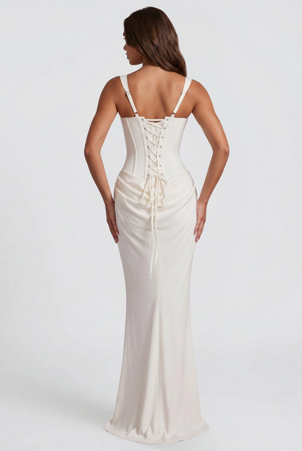 Square Neck Satin Maxi Dress With Lace Up Back