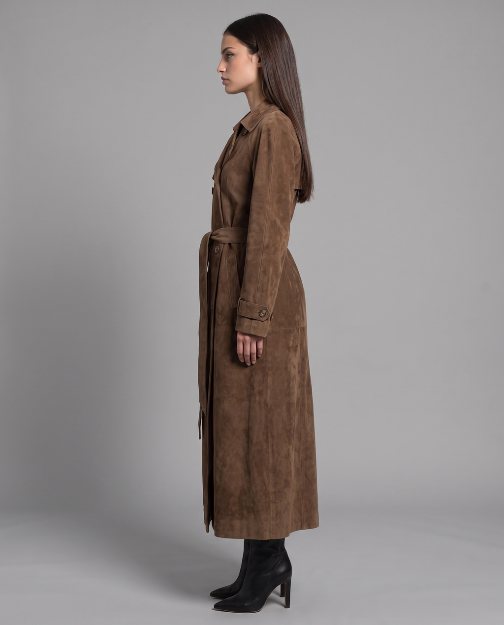 Long Faux Suede Trench Coat 2