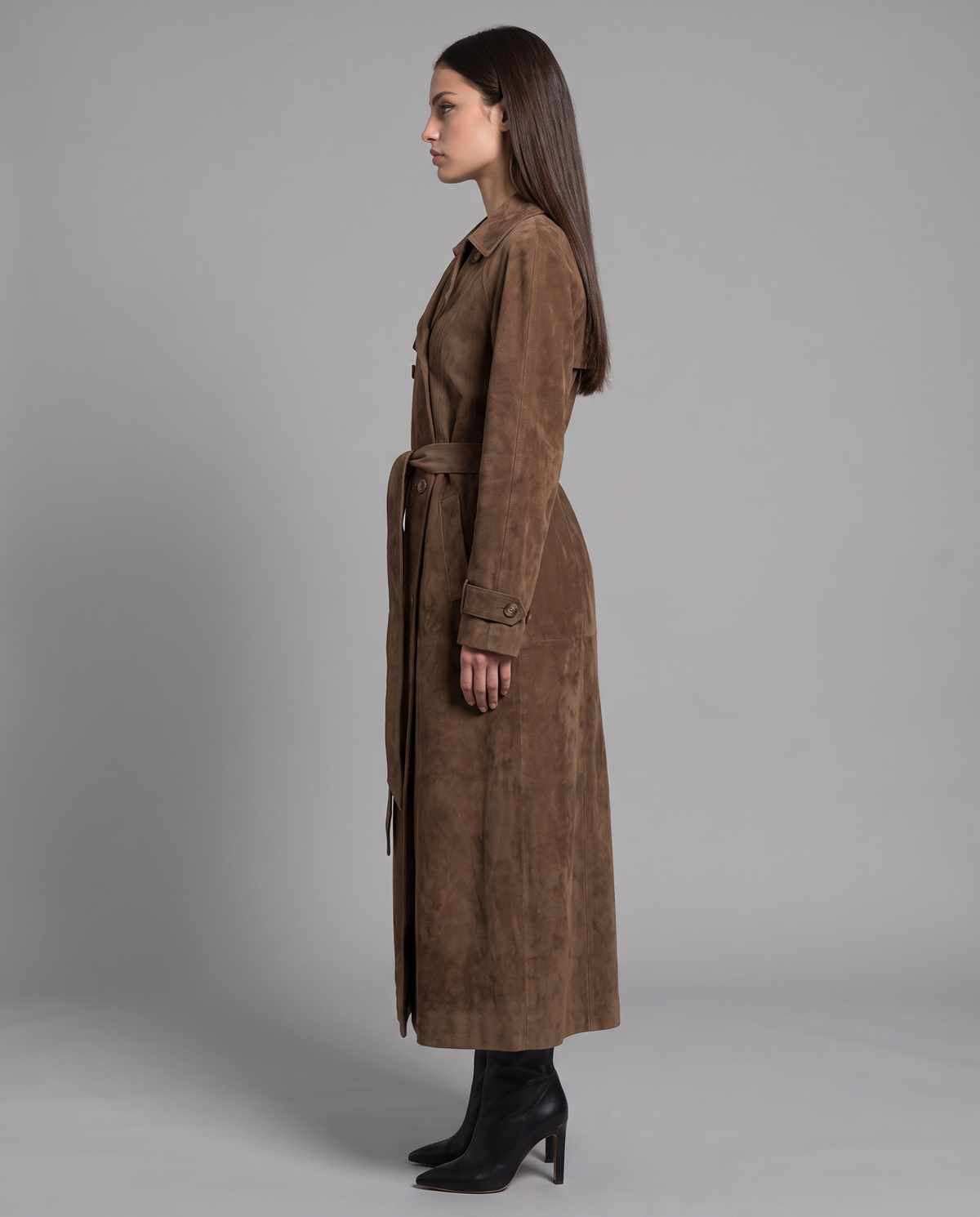Long Faux Suede Trench Coat 2