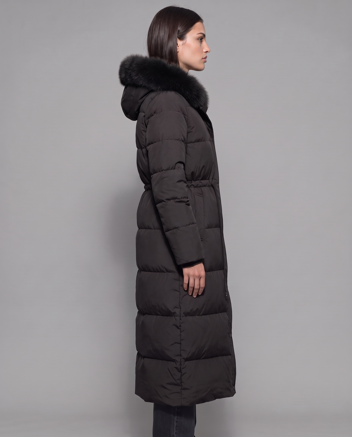 Longline Puffer Coat With Faux Fur Hood 7