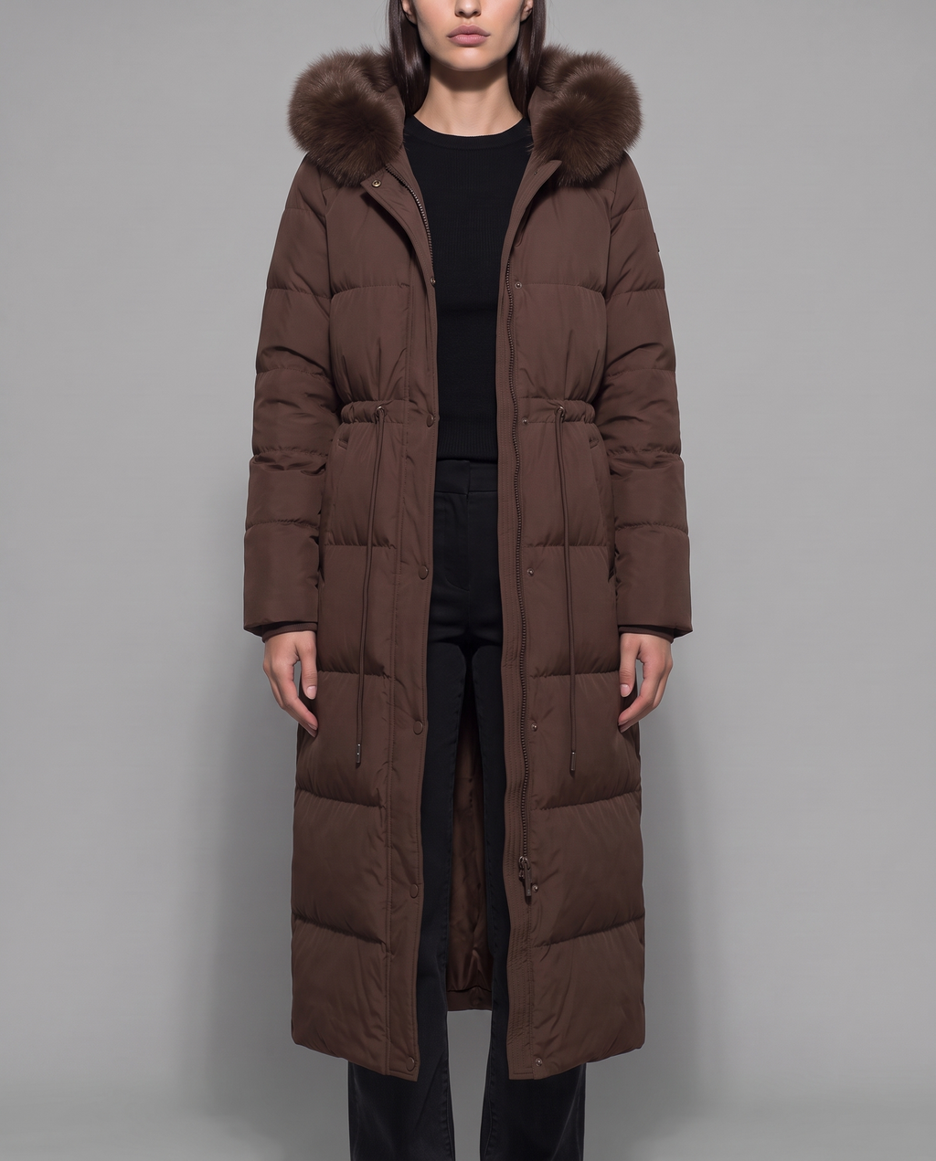 Longline Puffer Coat With Faux Fur Hood