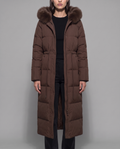Longline Puffer Coat With Faux Fur Hood