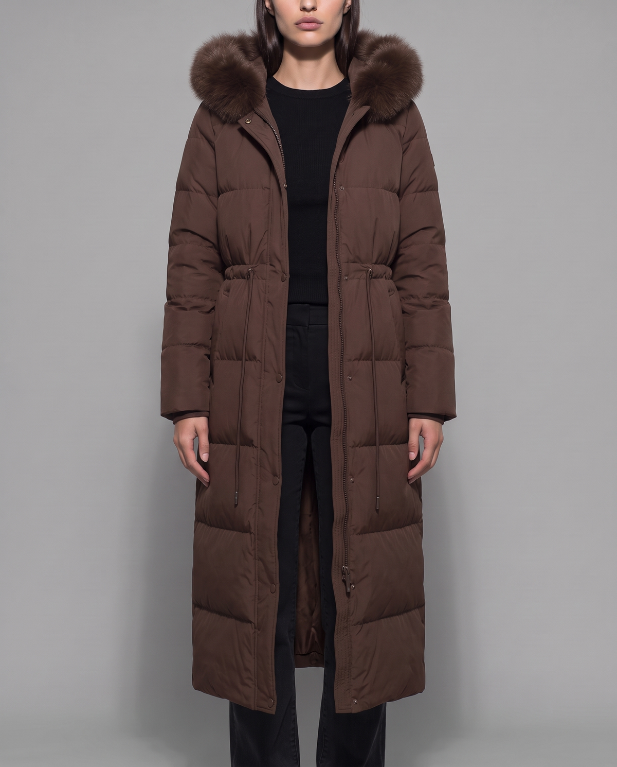 Longline Puffer Coat With Faux Fur Hood