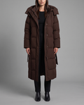 Long Puffer Coat With Hood And Tie Belt