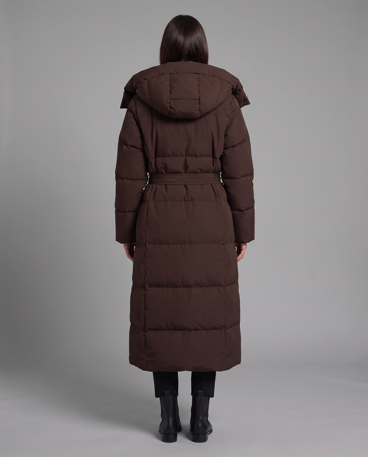 Long Puffer Coat With Hood And Tie Belt 3