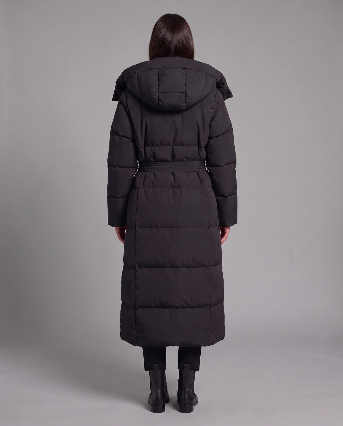 Long Puffer Coat With Hood And Tie Belt 8