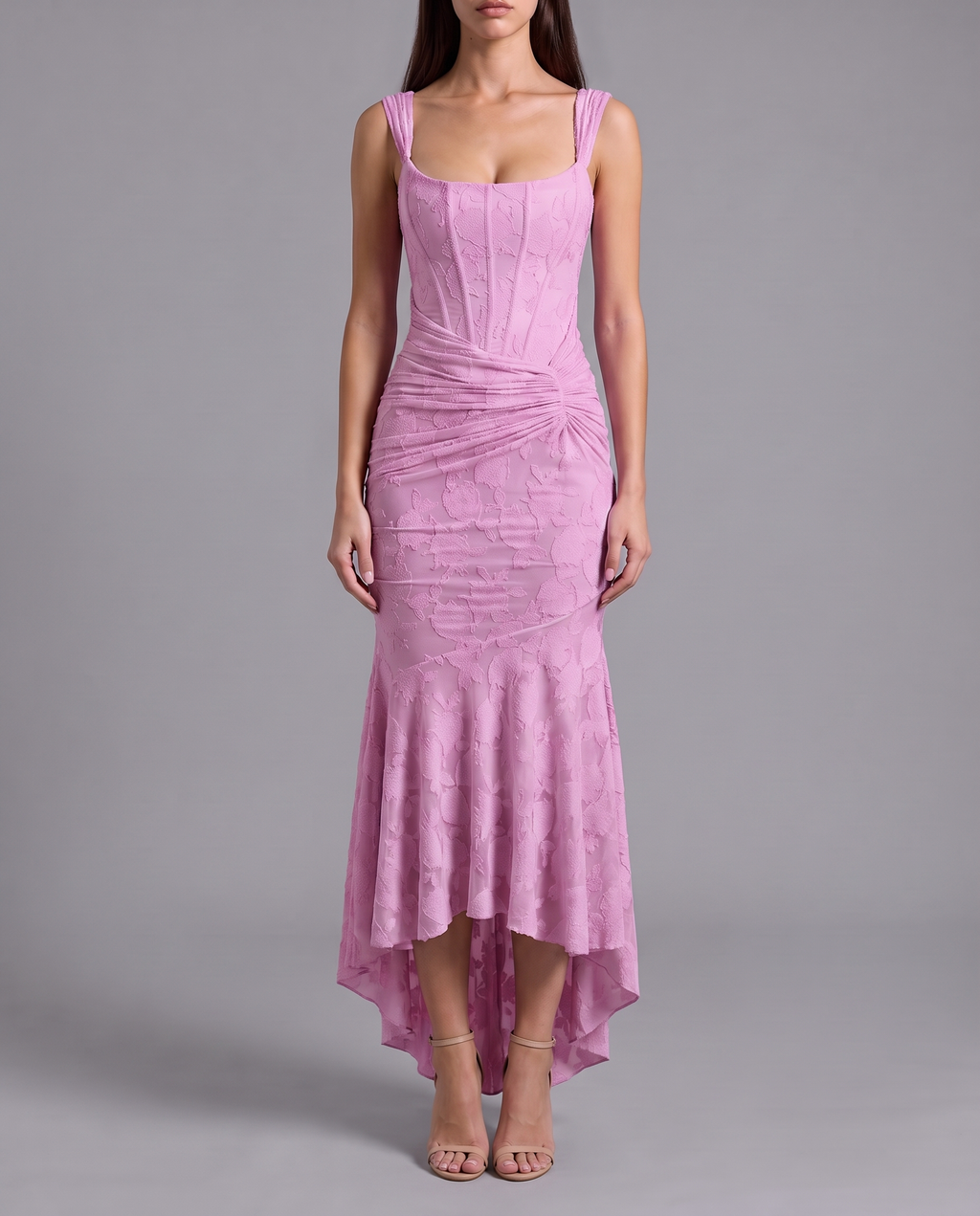 Lace Corset Maxi Dress With Draped Waist 13