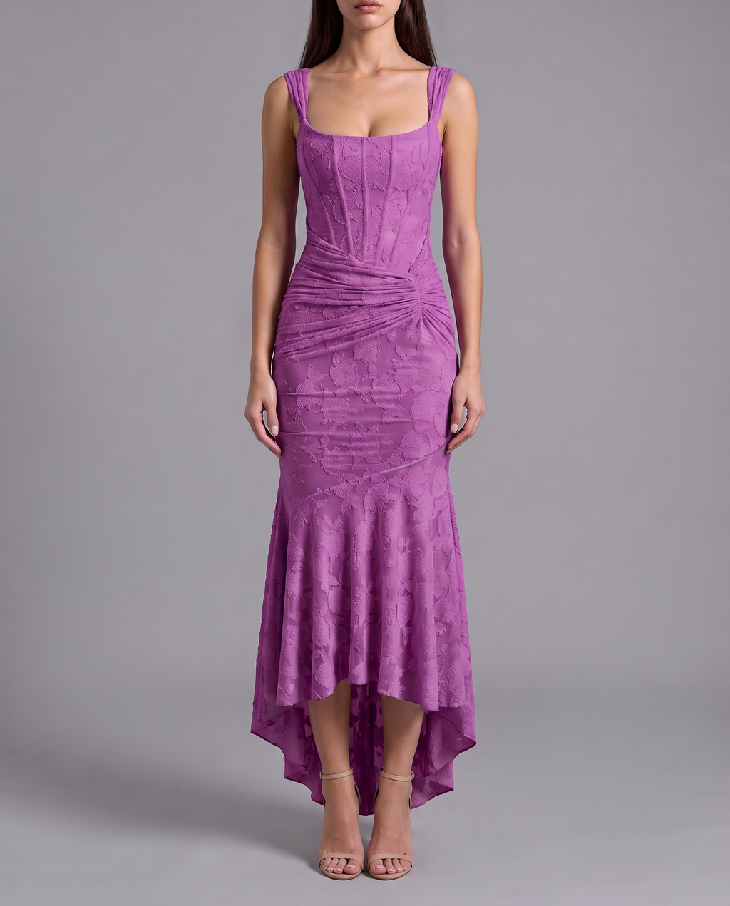 Lace Corset Maxi Dress With Draped Waist 17