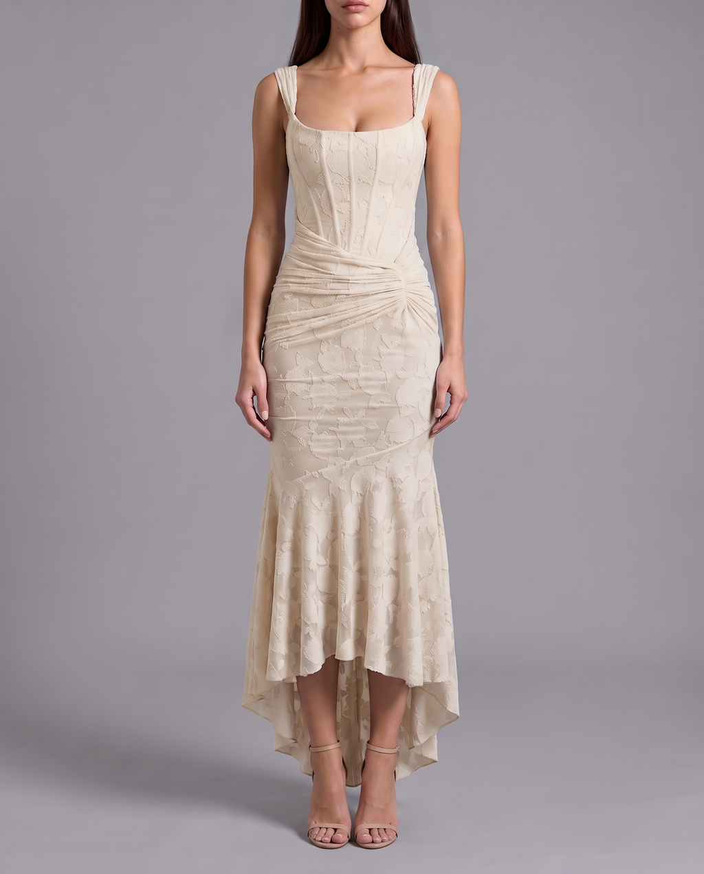 Lace Corset Maxi Dress With Draped Waist 9