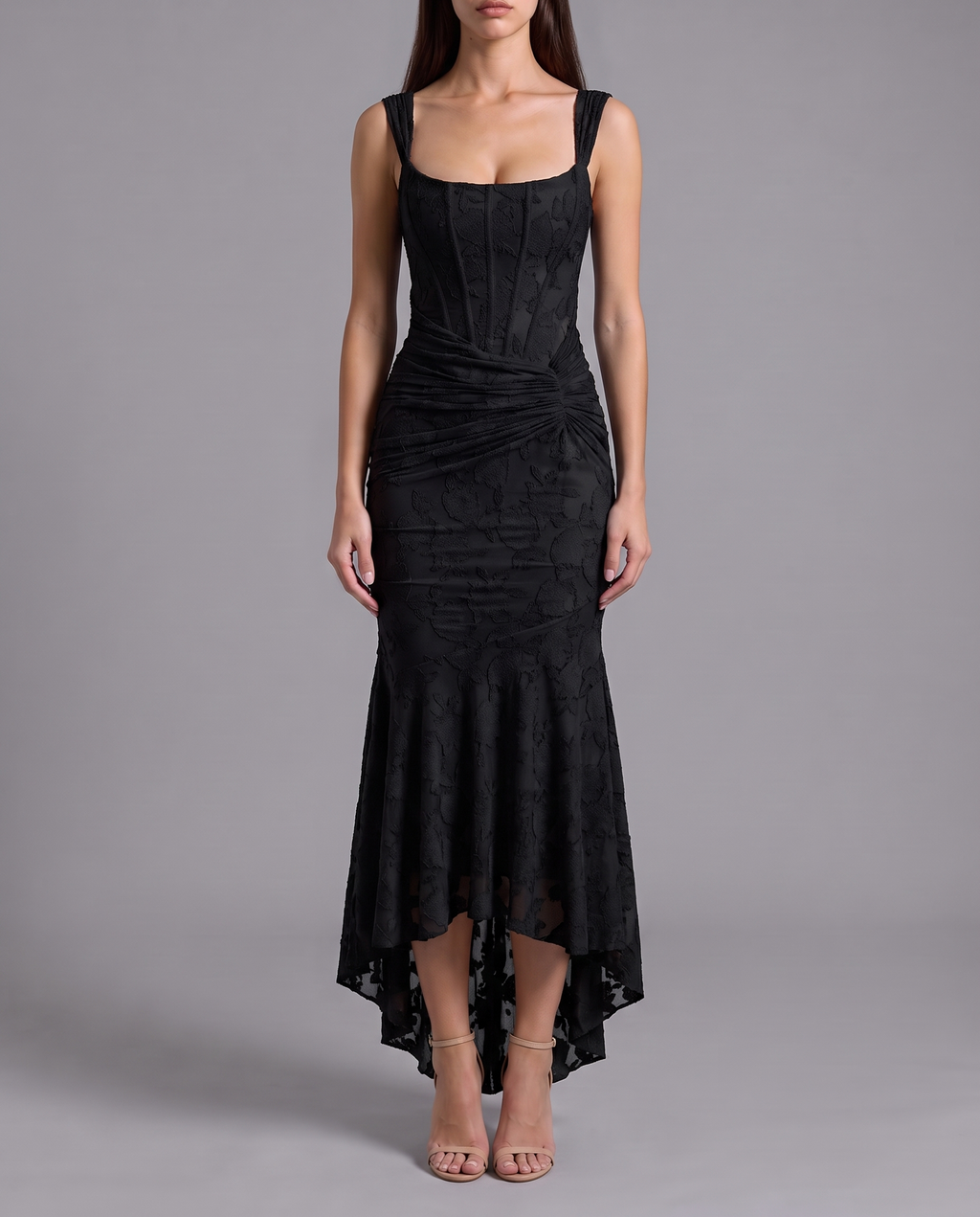 Lace Corset Maxi Dress With Draped Waist 5