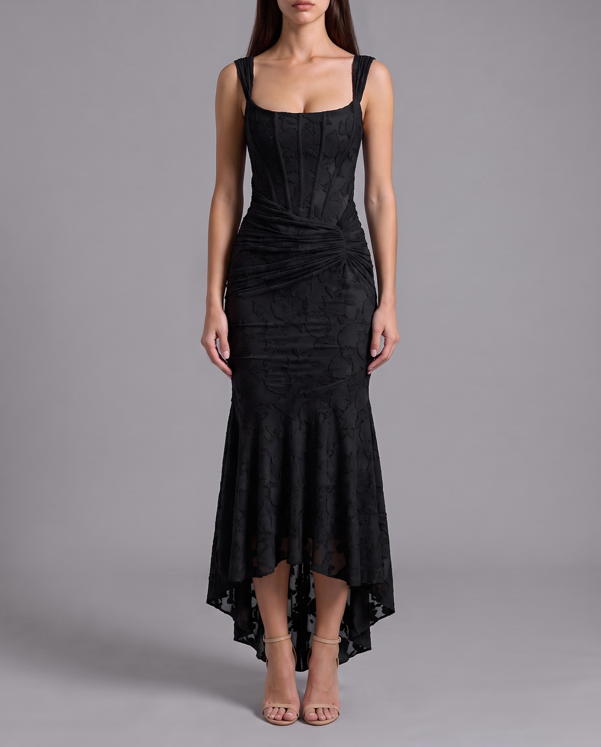 Lace Corset Maxi Dress With Draped Waist 5