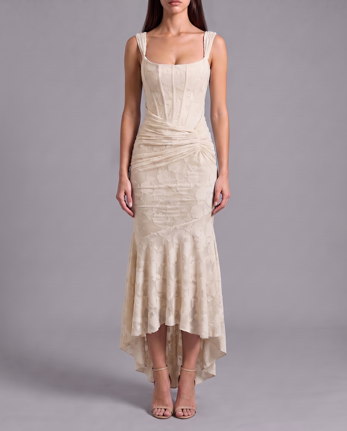 Lace Corset Maxi Dress With Draped Waist 12