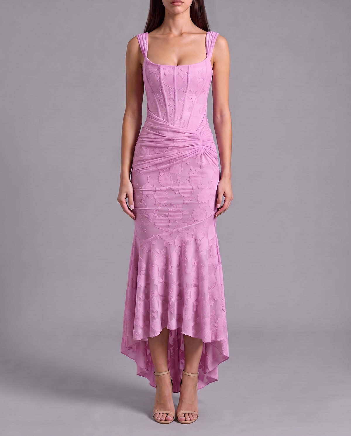 Lace Corset Maxi Dress With Draped Waist 16