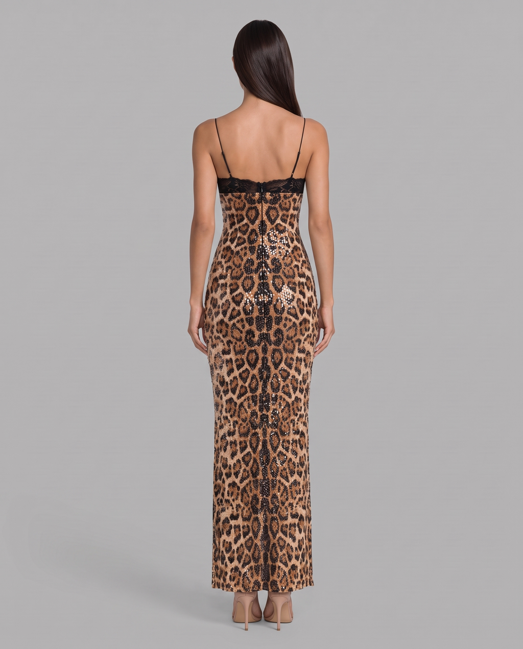 Sequin Leopard Print Maxi Dress With Lace Bust 3
