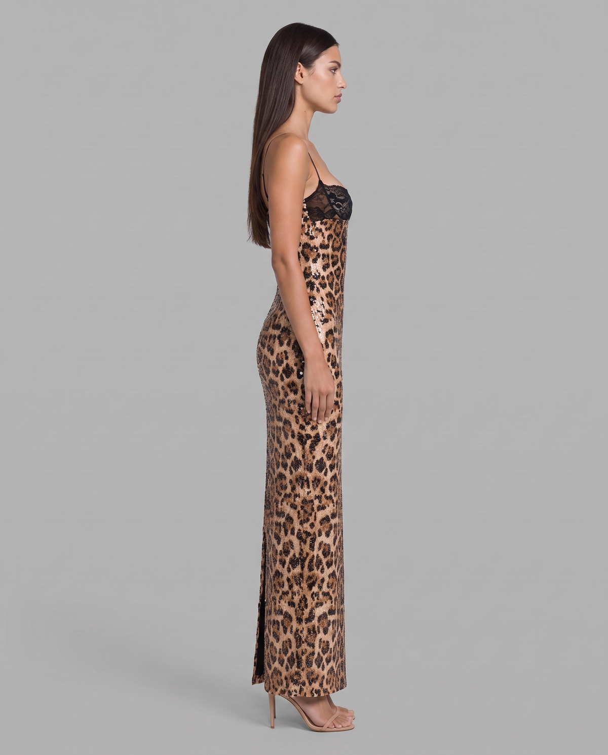 Sequin Leopard Print Maxi Dress With Lace Bust 2