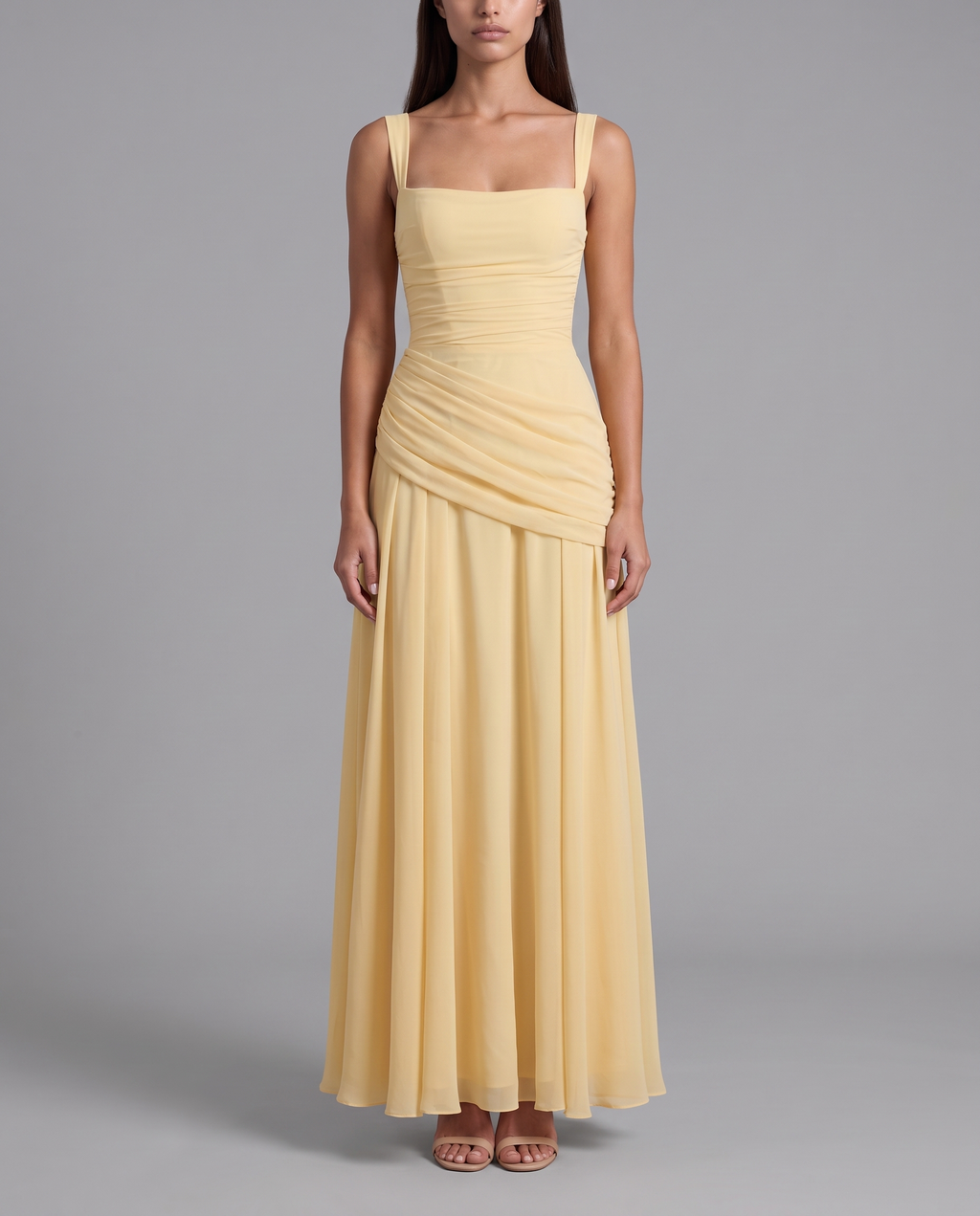 Ruched Square Neck Maxi Dress