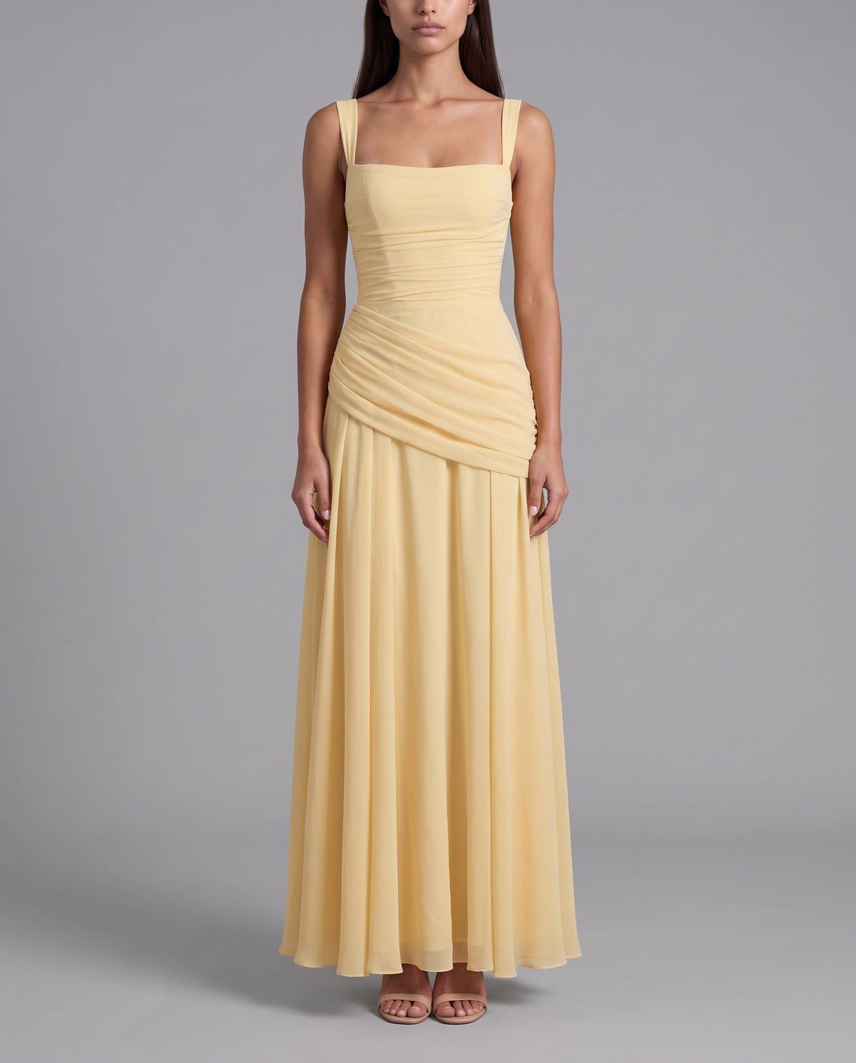 Ruched Square Neck Maxi Dress