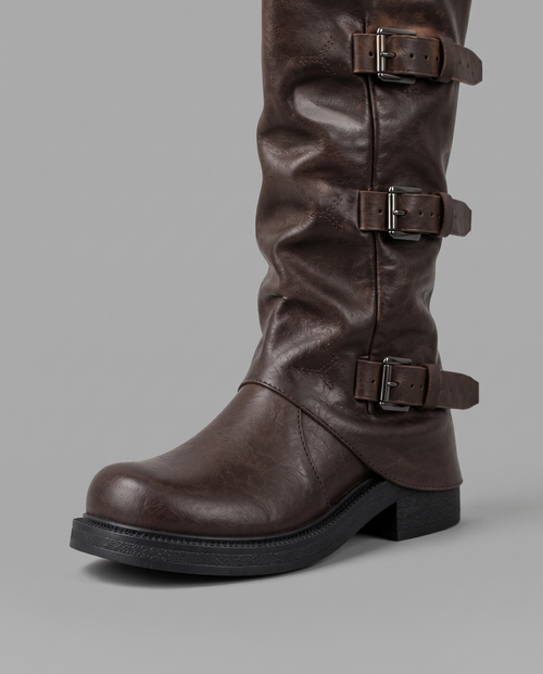 Buckle Biker Boots with Block Heel 2